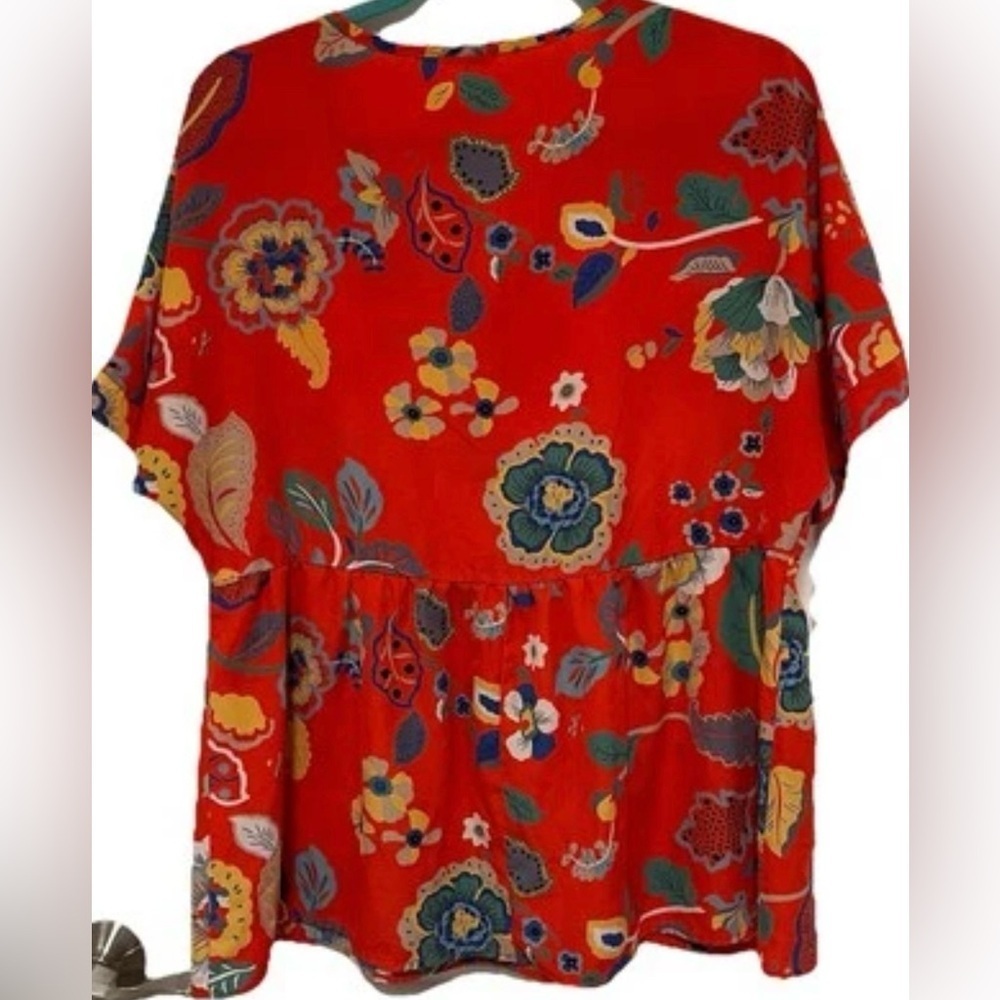 Jodifl Red‎ Floral Peplum Blouse Cottagecore Boho Summercore Retro Size M - Picture 7 of 11